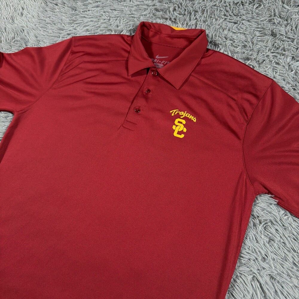 Nike Shirt Medium Red Yellow Polo Dri-Fit Golf USC Trojans NCAA Textured Mens